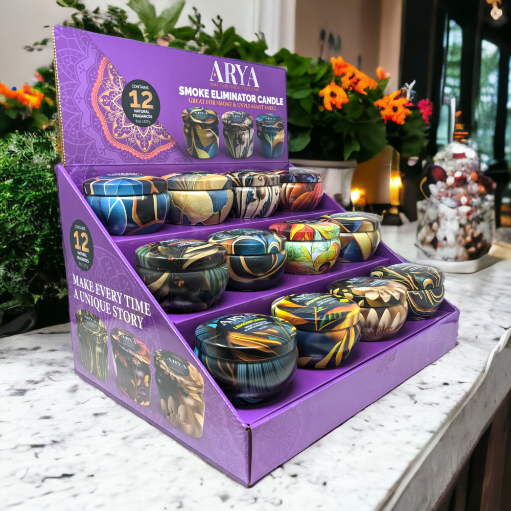 Arya Smoke Eliminator Candle with Flower 8oz 12ct Display Skygate